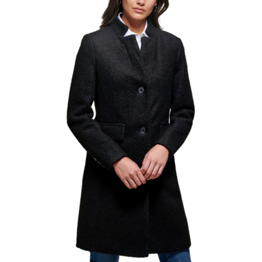 Dkny Women's Wool Blend Single-Breasted Boucl Walker Coat Black Color Size Xs